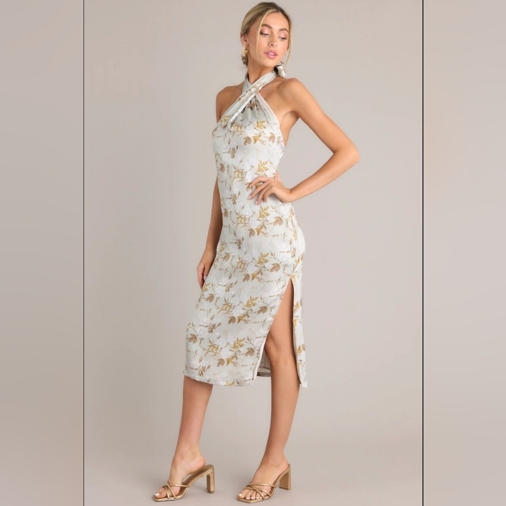 NWT Red Dress Boutique Light Sage Floral Halter Midi Dress - Women's Size Large
